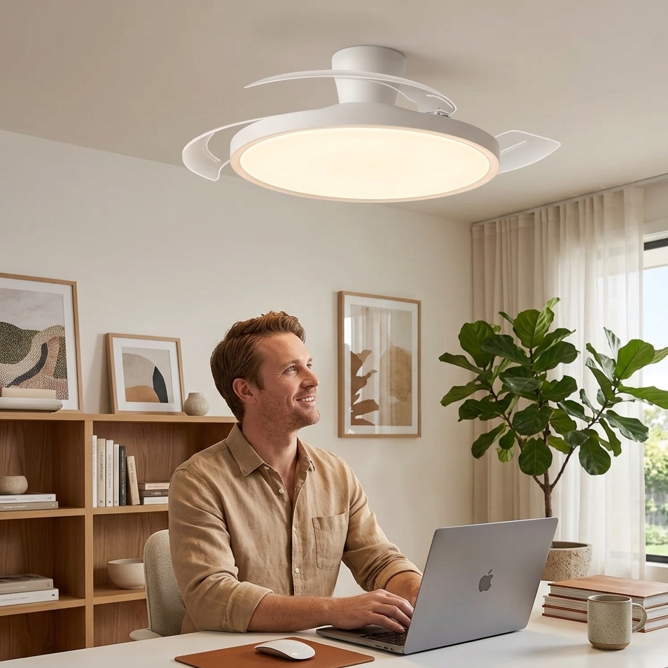 Smart Ceiling Fan with LED Light — App & Remote Control, 42 Inch, Dimmable, Invisible Blades