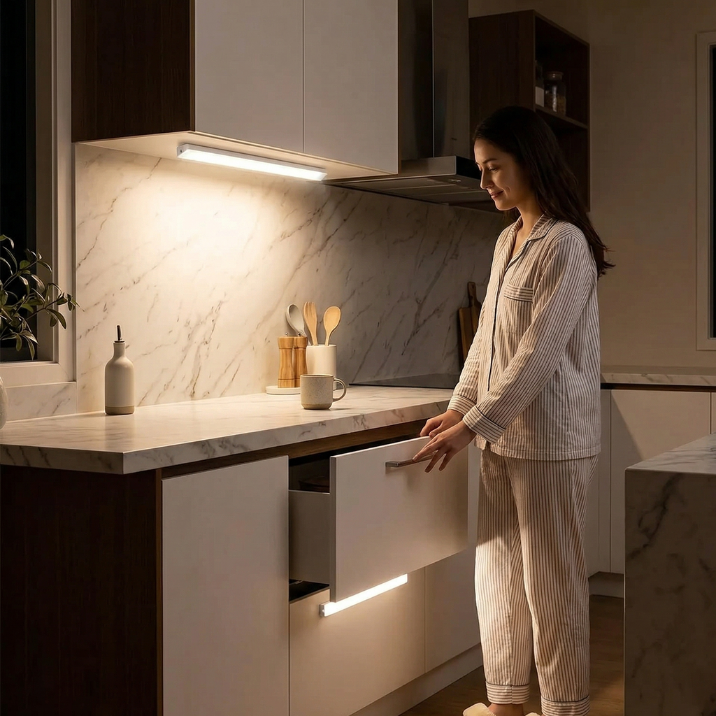 Motion Sensor Under Cabinet Light — USB Rechargeable, No Wiring, 3 Colour Modes