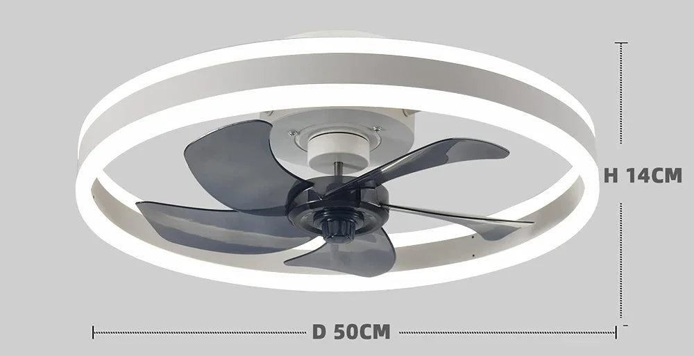 Modern Halo Ceiling Fan with LED Light — Silent, Dimmable, Remote Control, Summer & Winter Mode