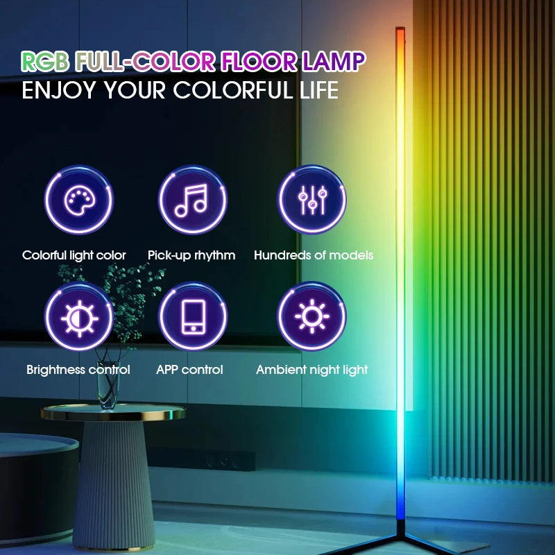 Smart RGB Corner Floor Lamp — 16 Million Colours, Music Sync, App & Remote Control, 150cm