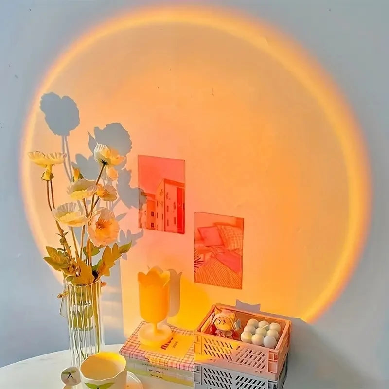Sunset Projection Lamp — Rotatable Atmosphere Light, USB Powered, Living Room & Bedroom Décor