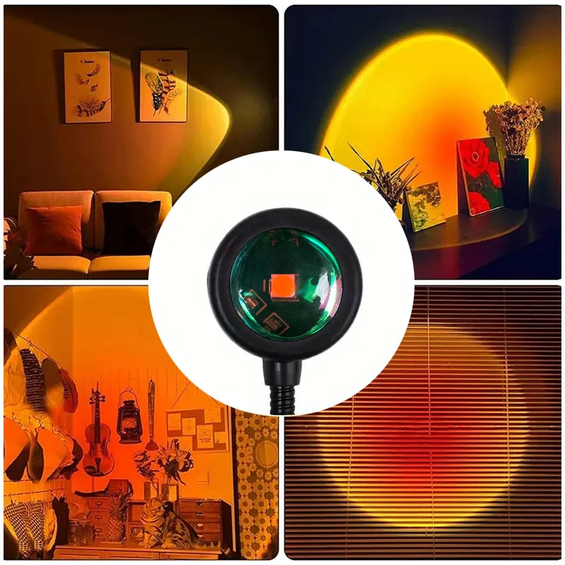 Sunset Projection Lamp — Rotatable Atmosphere Light, USB Powered, Living Room & Bedroom Décor